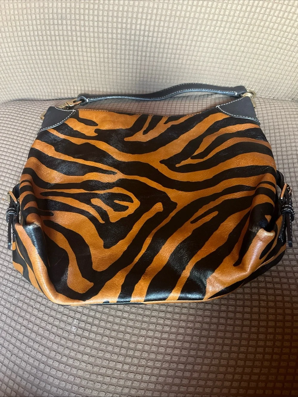 Dooney & Bourke Brown and Black Zebra-Print Hobo